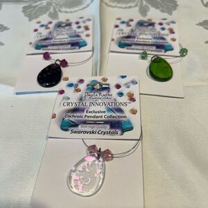 Dichroic Pendant Necklace - Black, Green, Clear New